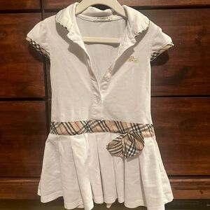Burberry Kids Dress in White with Tan Plaid Details